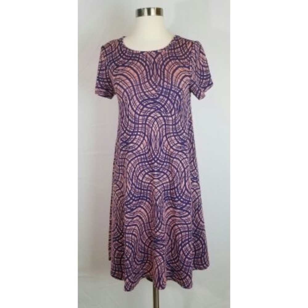 LuLaRoe Carly Pink Blue Short Sleeve Dress Size XXS